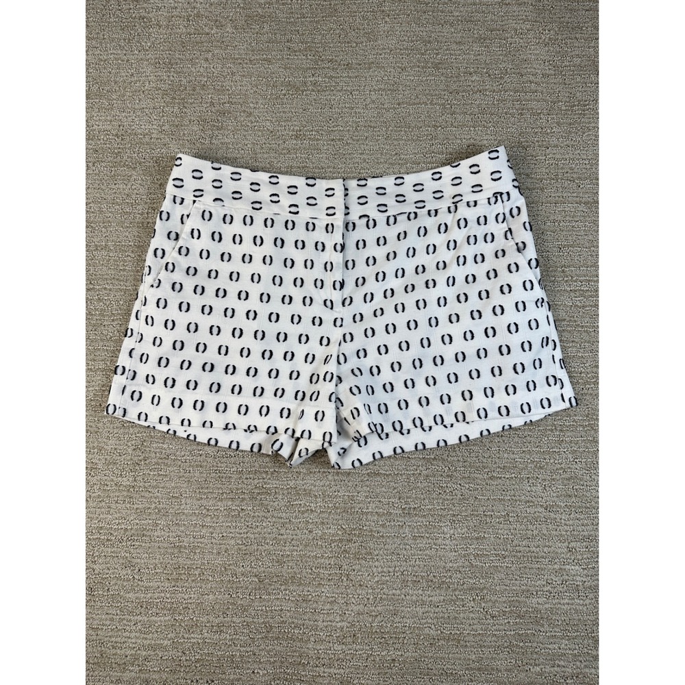 Loft Womens Size 8 White Black Embroidered Geometric Oval Cotton Shorts 502574